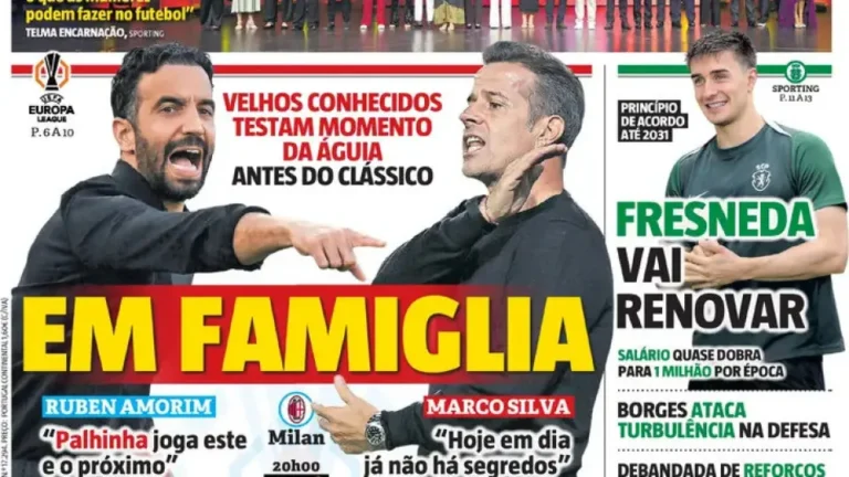 Por cá: Benfica tem “contas para ajustar” com AC Milan e Ruben Amorim